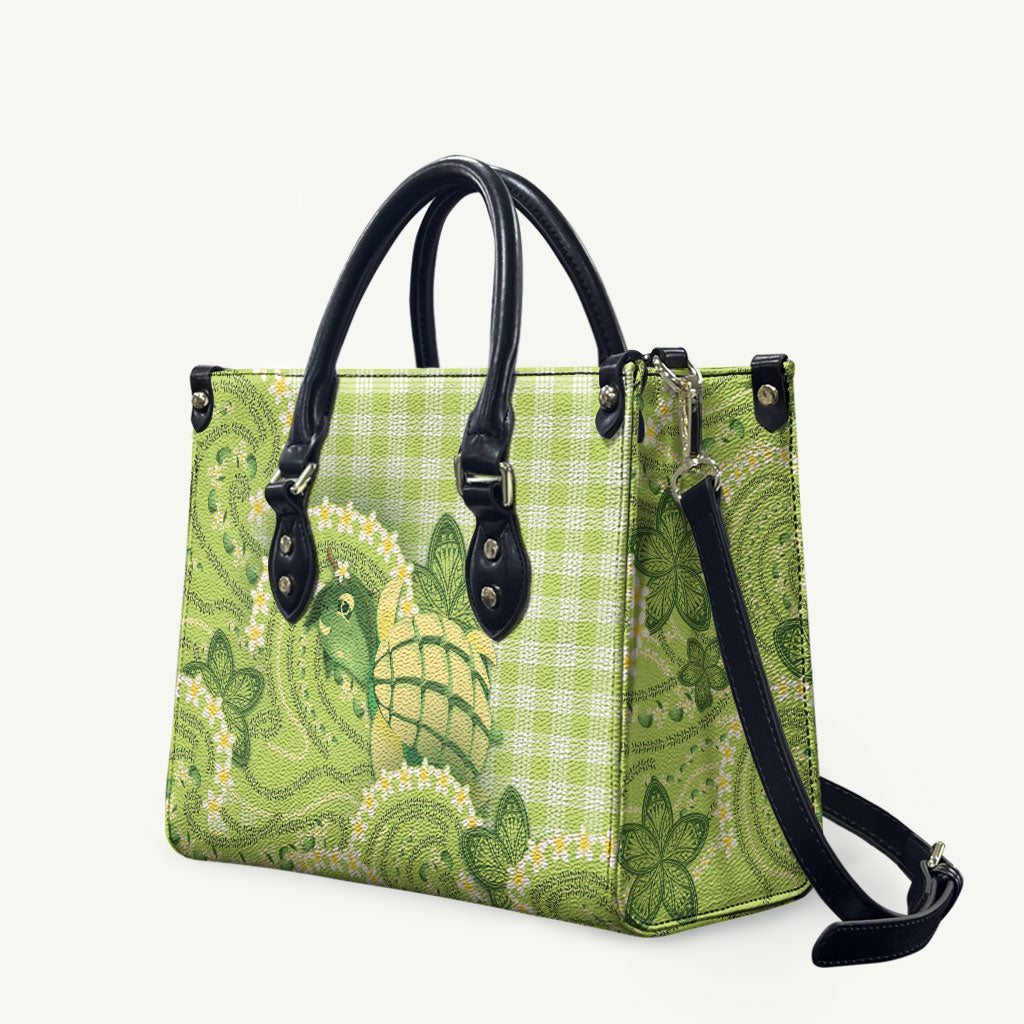 Hawaii Palaka Leather Bag Cute Green Mango Turtle On The Waves
