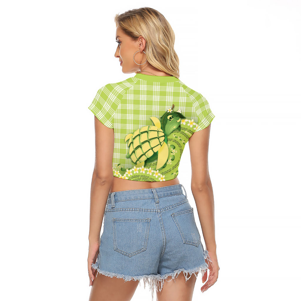 Hawaii Palaka Raglan Cropped T Shirt Cute Green Mango Turtle On The Waves