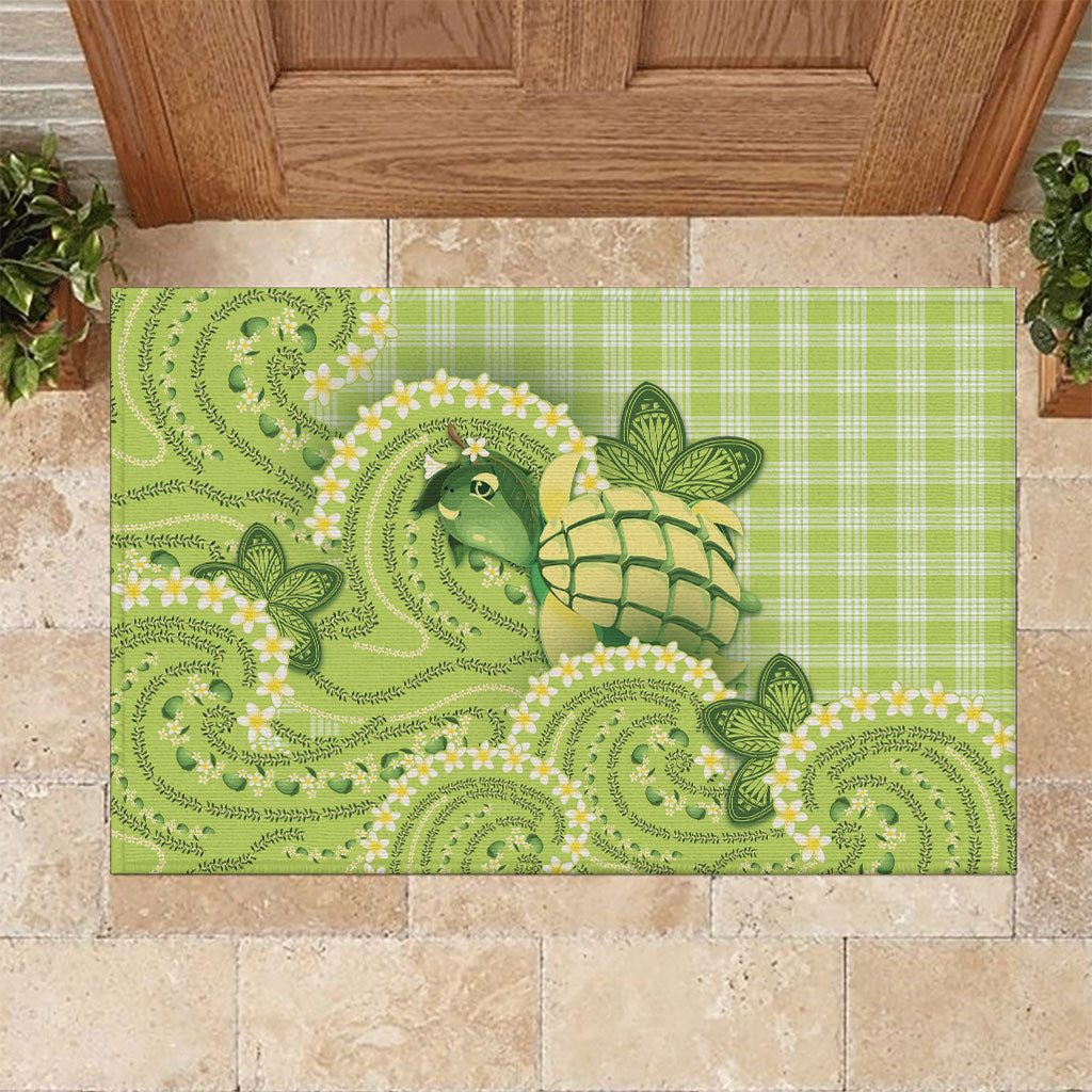 Hawaii Palaka Rubber Doormat Cute Green Mango Turtle On The Waves