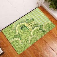 Hawaii Palaka Rubber Doormat Cute Green Mango Turtle On The Waves