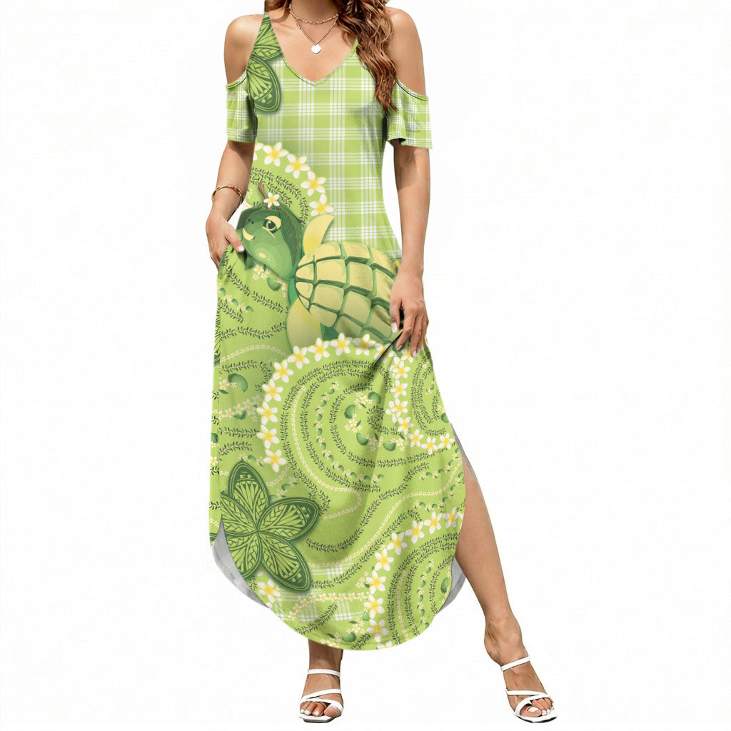 Hawaii Palaka Summer Maxi Dress Cute Green Mango Turtle On The Waves