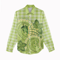 Hawaii Palaka Women Casual Shirt Cute Green Mango Turtle On The Waves