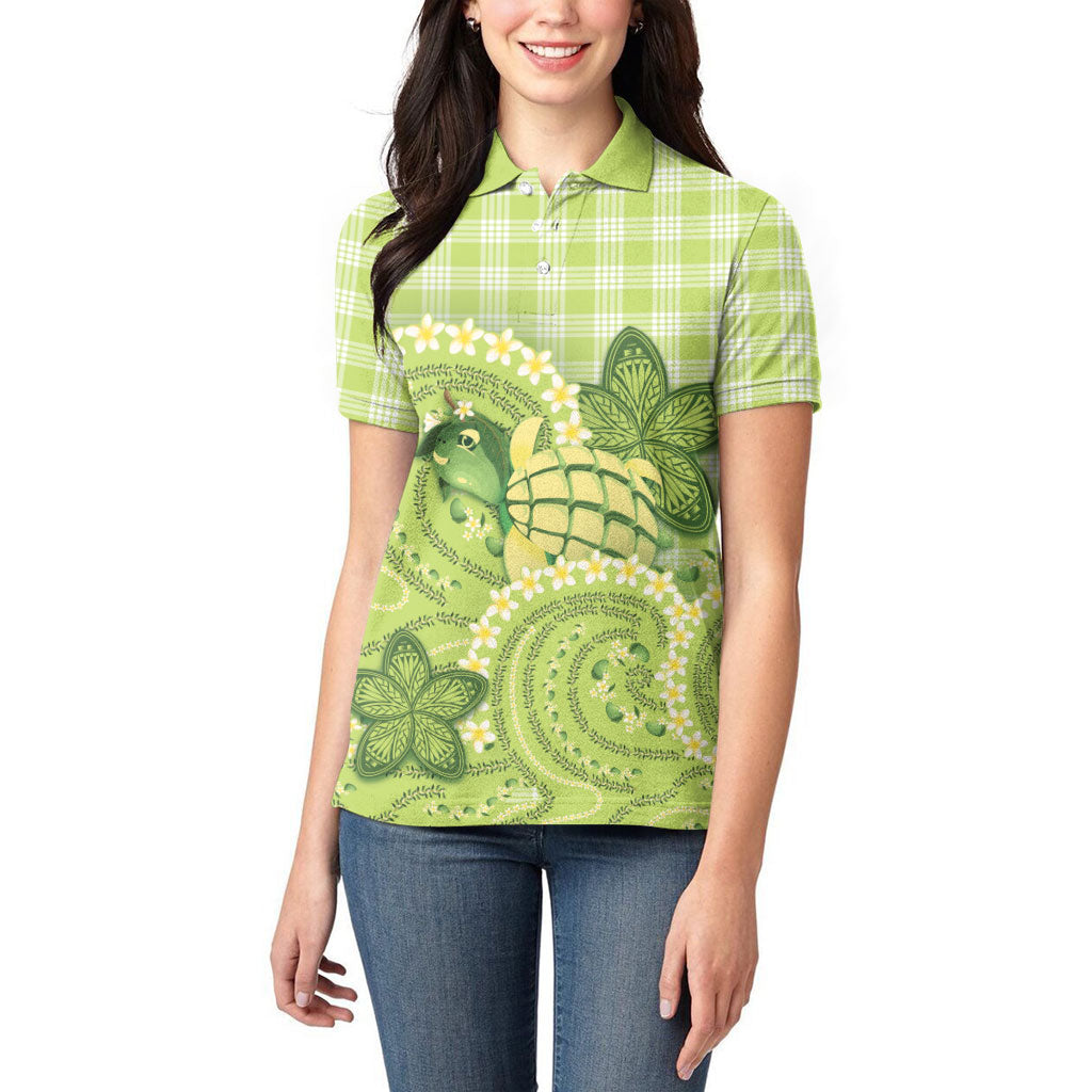 Hawaii Palaka Women Polo Shirt Cute Green Mango Turtle On The Waves DT05 - Polynesian Pride