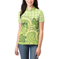 Hawaii Palaka Women Polo Shirt Cute Green Mango Turtle On The Waves DT05 - Polynesian Pride