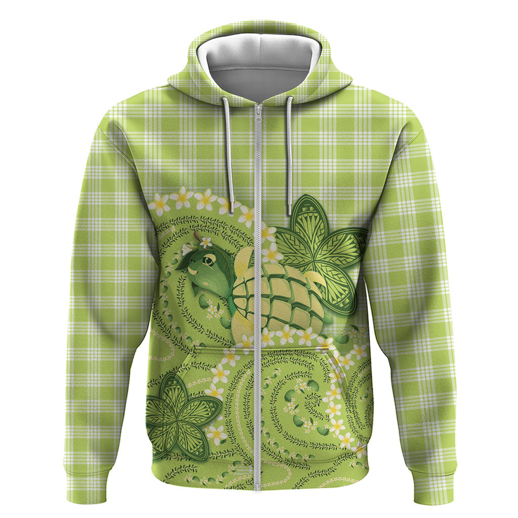 Hawaii Palaka Zip Hoodie Cute Green Mango Turtle On The Waves DT05 Zip Hoodie Green - Polynesian Pride