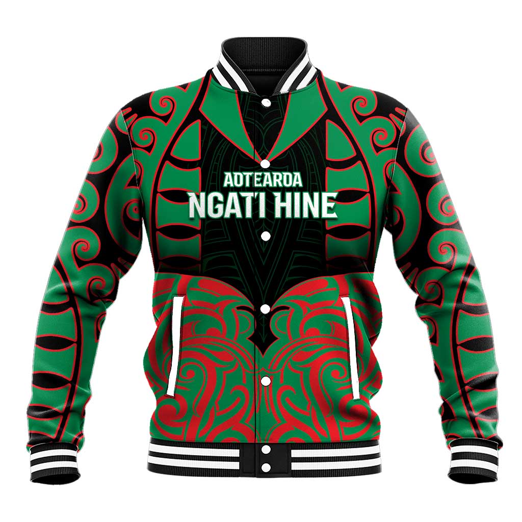 Custom Aotearoa Ngati Hine Baseball Jacket Maori Pattern New Zealand DT05 Unisex Green - Polynesian Pride