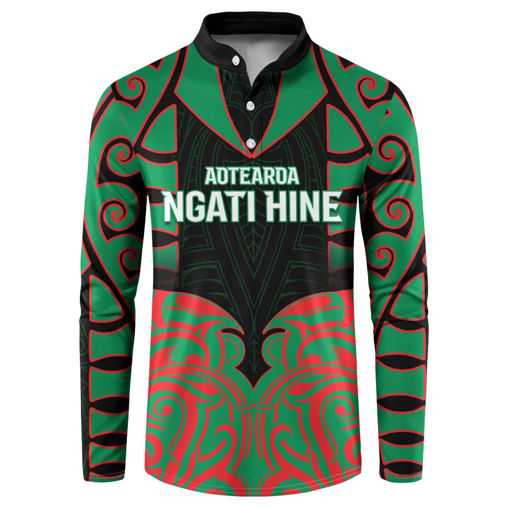 Custom Aotearoa Ngati Hine Button Sweatshirt Maori Pattern New Zealand DT05 Green - Polynesian Pride