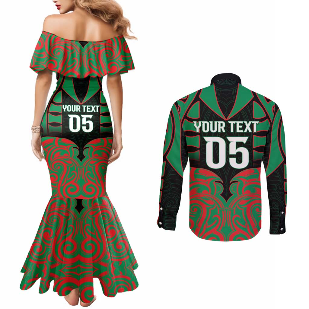 Custom Aotearoa Ngati Hine Couples Matching Mermaid Dress and Long Sleeve Button Shirt Maori Pattern New Zealand DT05 - Polynesian Pride