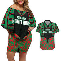 Custom Aotearoa Ngati Hine Couples Matching Off Shoulder Short Dress and Hawaiian Shirt Maori Pattern New Zealand - Polynesian Pride