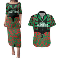 Custom Aotearoa Ngati Hine Couples Matching Puletasi and Hawaiian Shirt Maori Pattern New Zealand DT05 Green - Polynesian Pride