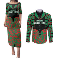 Custom Aotearoa Ngati Hine Couples Matching Puletasi and Long Sleeve Button Shirt Maori Pattern New Zealand DT05 Green - Polynesian Pride