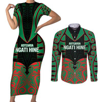 Custom Aotearoa Ngati Hine Couples Matching Short Sleeve Bodycon Dress and Long Sleeve Button Shirt Maori Pattern New Zealand DT05 Green - Polynesian Pride
