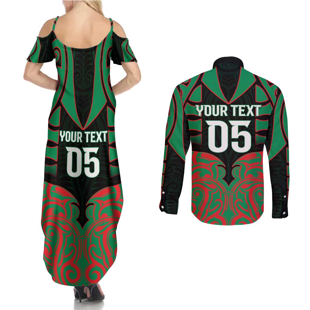 Custom Aotearoa Ngati Hine Couples Matching Summer Maxi Dress and Long Sleeve Button Shirt Maori Pattern New Zealand DT05 - Polynesian Pride