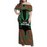 Custom Aotearoa Ngati Hine Family Matching Off Shoulder Maxi Dress and Hawaiian Shirt Maori Pattern New Zealand - Polynesian Pride