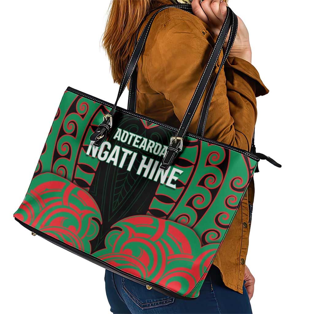 Aotearoa Ngati Hine Leather Tote Bag Maori Pattern New Zealand - Polynesian Pride