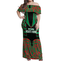Custom Aotearoa Ngati Hine Off Shoulder Maxi Dress Maori Pattern New Zealand - Polynesian Pride