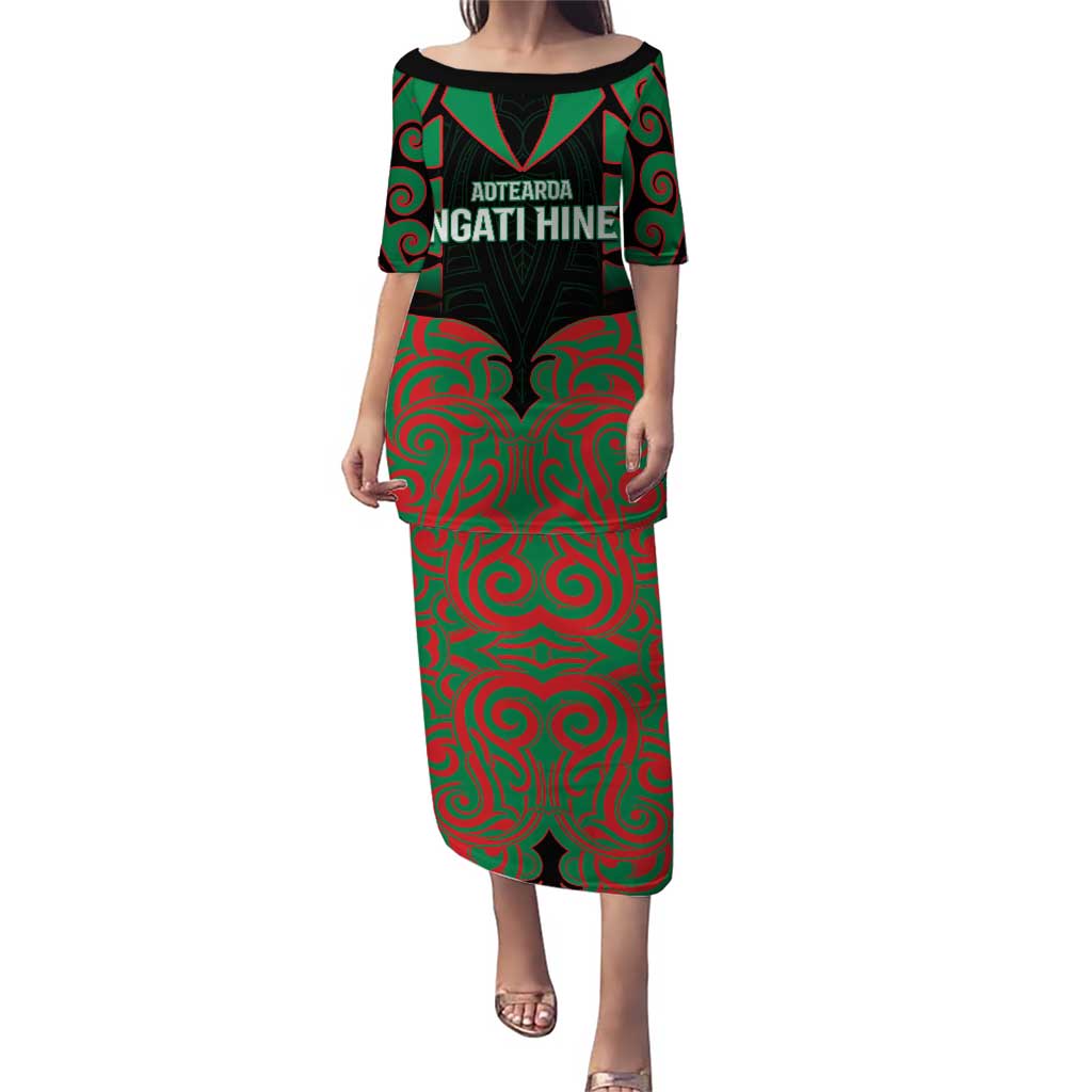 Custom Aotearoa Ngati Hine Puletasi Maori Pattern New Zealand DT05 Long Dress Green - Polynesian Pride