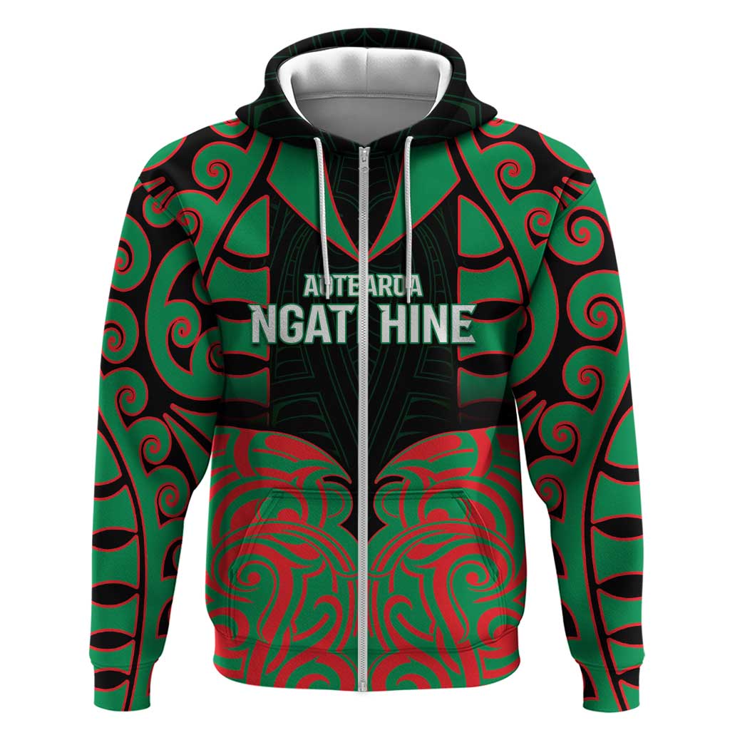 Custom Aotearoa Ngati Hine Zip Hoodie Maori Pattern New Zealand - Polynesian Pride
