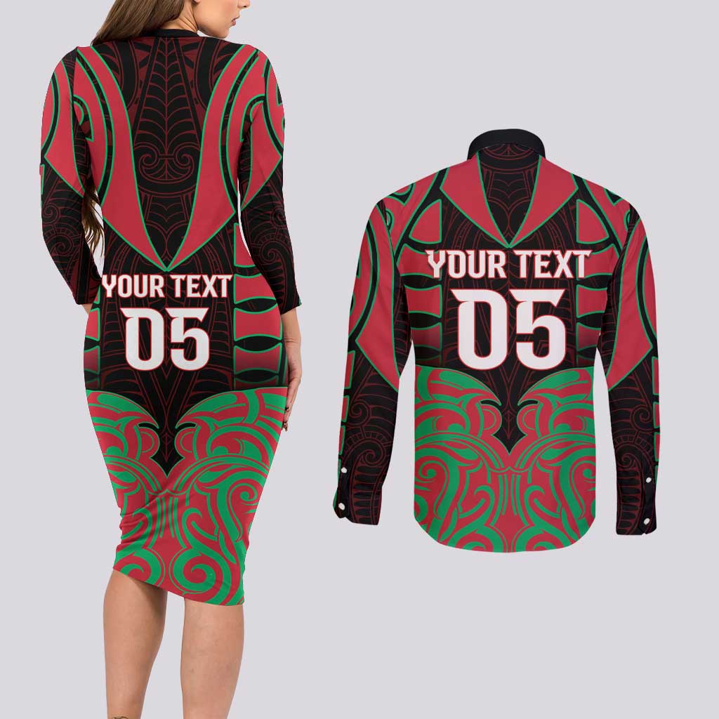 Custom Aotearoa Tuhoe Couples Matching Long Sleeve Bodycon Dress and Long Sleeve Button Shirt Maori Pattern New Zealand DT05 - Polynesian Pride