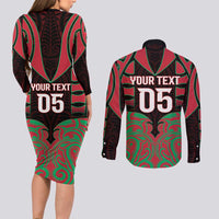 Custom Aotearoa Tuhoe Couples Matching Long Sleeve Bodycon Dress and Long Sleeve Button Shirt Maori Pattern New Zealand DT05 - Polynesian Pride
