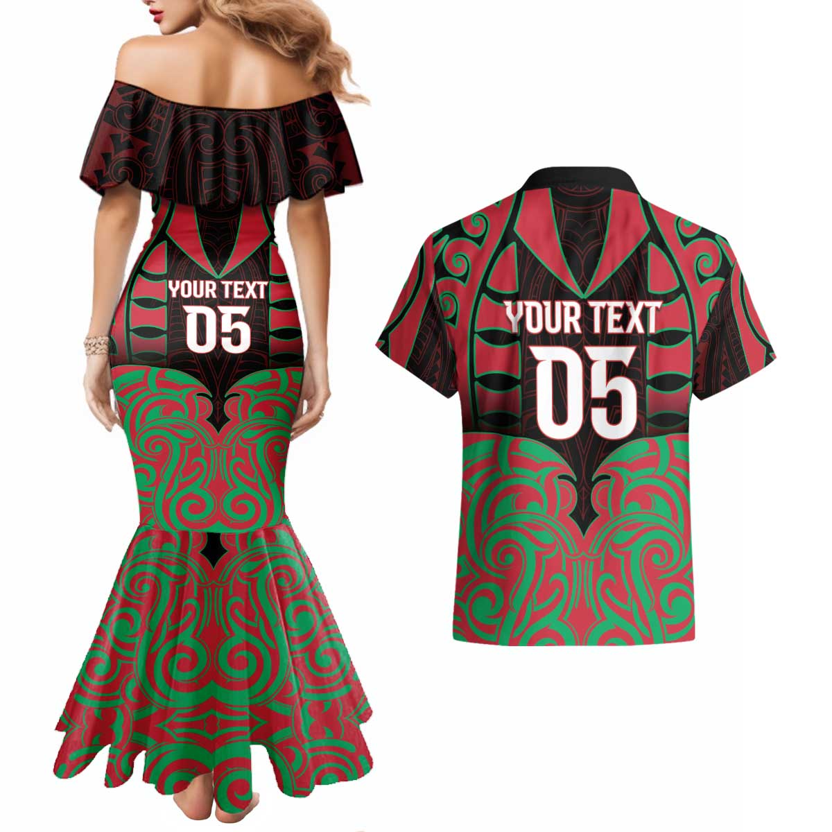 Custom Aotearoa Tuhoe Couples Matching Mermaid Dress and Hawaiian Shirt Maori Pattern New Zealand DT05 - Polynesian Pride