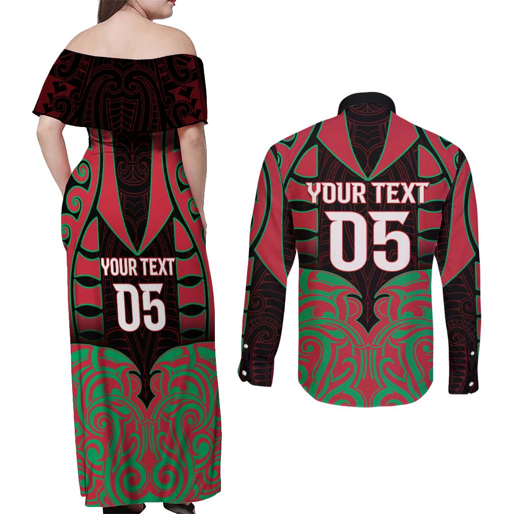 Custom Aotearoa Tuhoe Couples Matching Off Shoulder Maxi Dress and Long Sleeve Button Shirt Maori Pattern New Zealand - Polynesian Pride