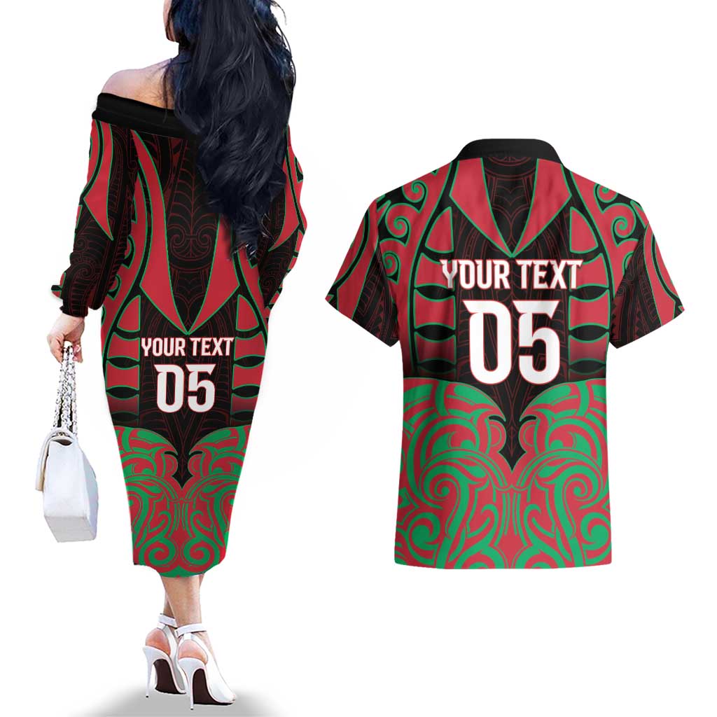 Custom Aotearoa Tuhoe Couples Matching Off The Shoulder Long Sleeve Dress and Hawaiian Shirt Maori Pattern New Zealand DT05 - Polynesian Pride