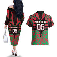 Custom Aotearoa Tuhoe Couples Matching Off The Shoulder Long Sleeve Dress and Hawaiian Shirt Maori Pattern New Zealand DT05 - Polynesian Pride