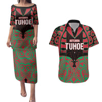Custom Aotearoa Tuhoe Couples Matching Puletasi and Hawaiian Shirt Maori Pattern New Zealand DT05 Red - Polynesian Pride