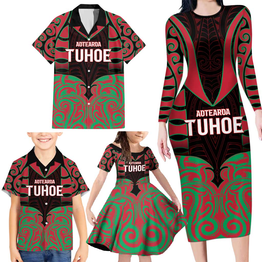 Custom Aotearoa Tuhoe Family Matching Long Sleeve Bodycon Dress and Hawaiian Shirt Maori Pattern New Zealand DT05 - Polynesian Pride