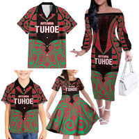 Custom Aotearoa Tuhoe Family Matching Off The Shoulder Long Sleeve Dress and Hawaiian Shirt Maori Pattern New Zealand DT05 - Polynesian Pride