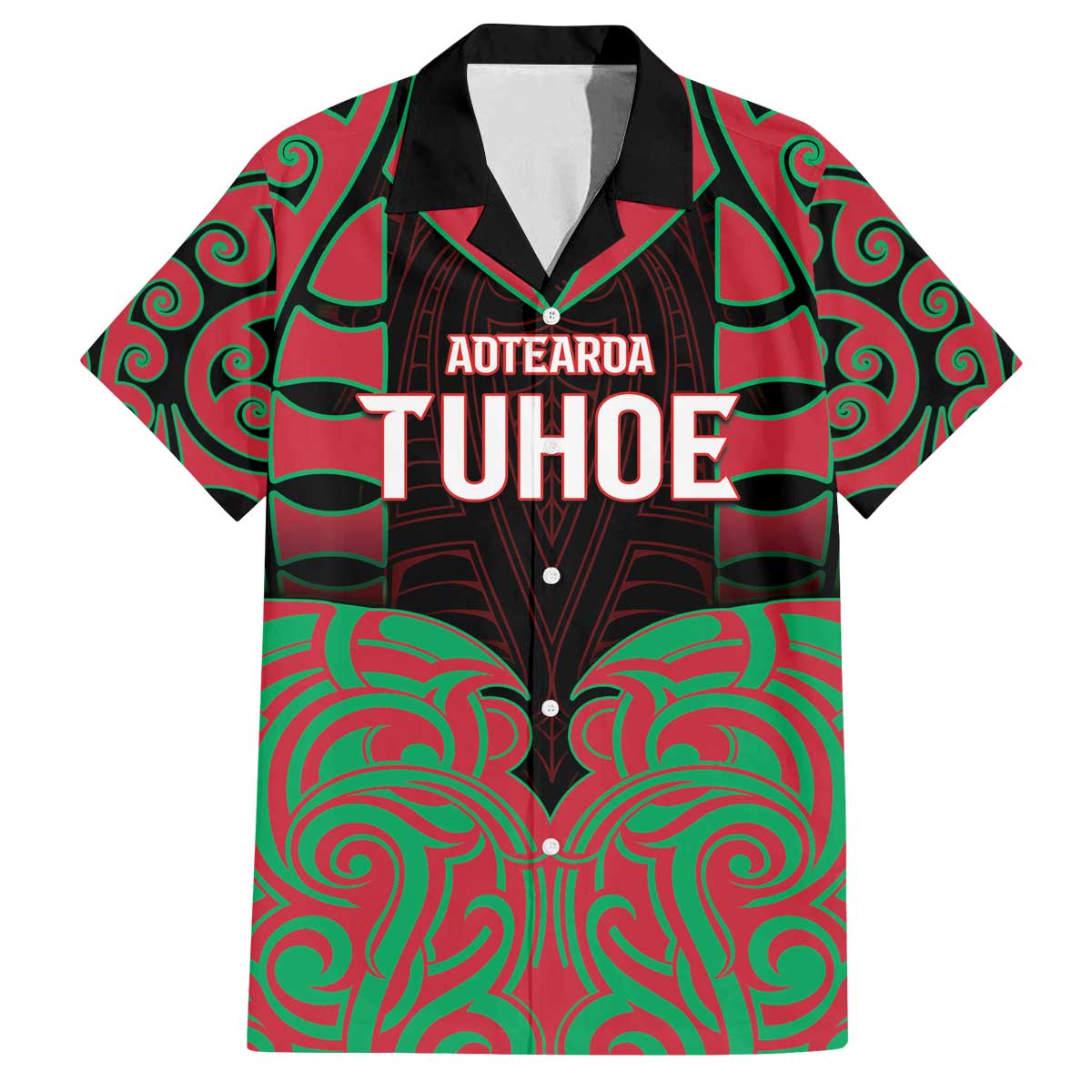 Custom Aotearoa Tuhoe Family Matching Off The Shoulder Long Sleeve Dress and Hawaiian Shirt Maori Pattern New Zealand DT05 Dad's Shirt - Short Sleeve Red - Polynesian Pride