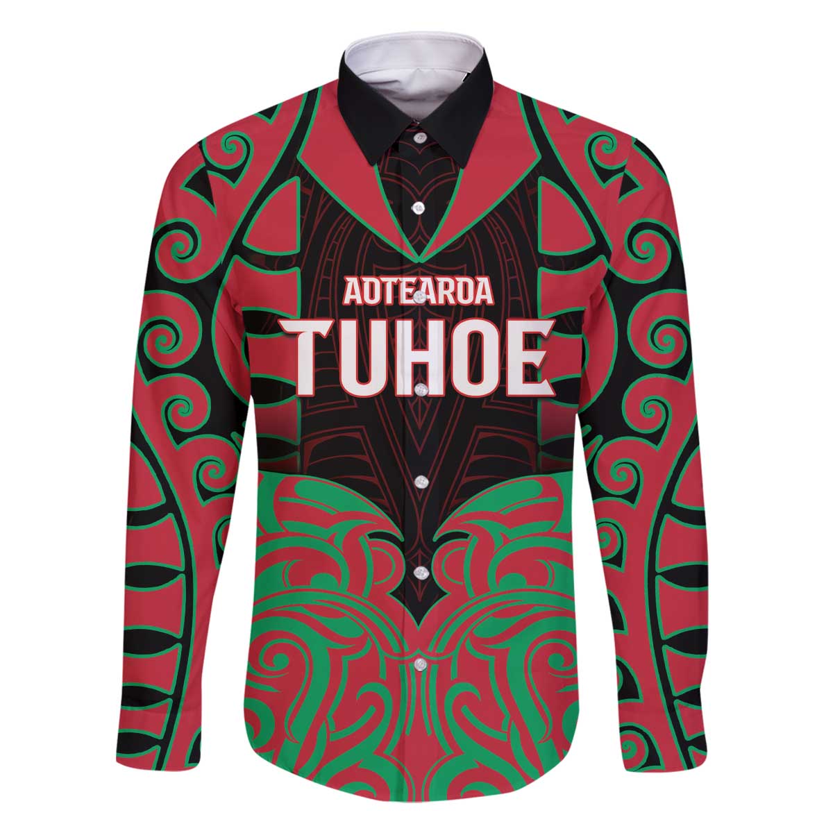 Custom Aotearoa Tuhoe Family Matching Off The Shoulder Long Sleeve Dress and Hawaiian Shirt Maori Pattern New Zealand DT05 Dad's Shirt - Long Sleeve Red - Polynesian Pride