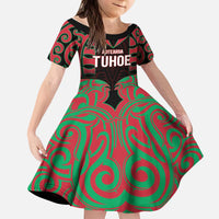 Custom Aotearoa Tuhoe Kid Short Sleeve Dress Maori Pattern New Zealand - Polynesian Pride