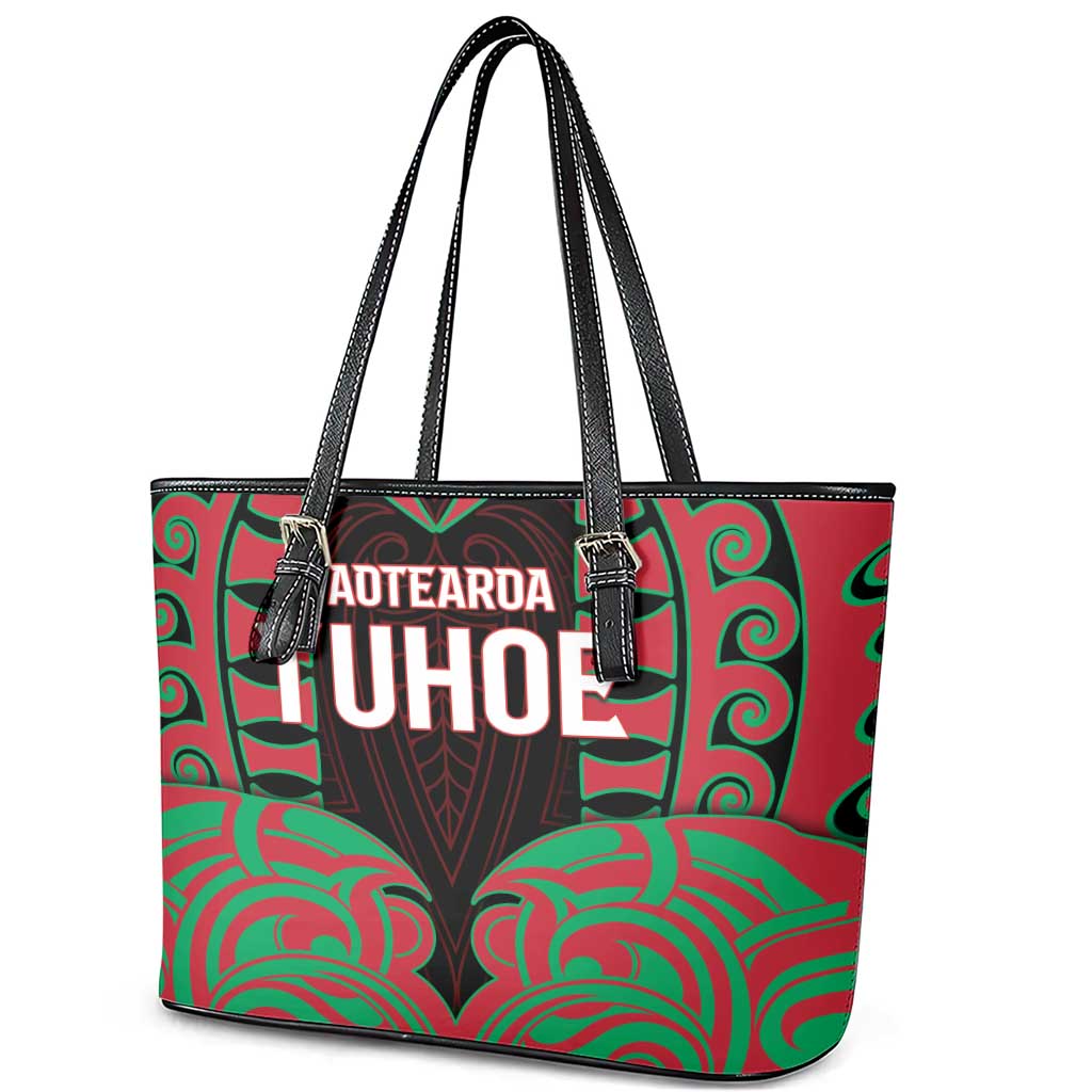 Aotearoa Tuhoe Leather Tote Bag Maori Pattern New Zealand - Polynesian Pride