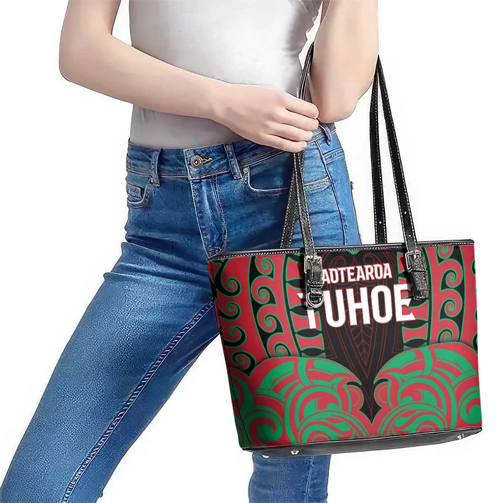 Aotearoa Tuhoe Leather Tote Bag Maori Pattern New Zealand - Polynesian Pride