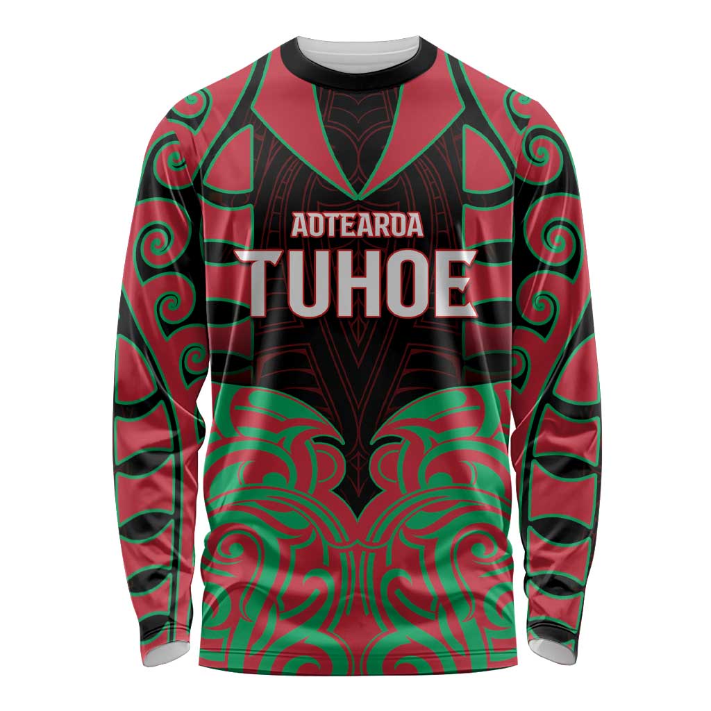 Custom Aotearoa Tuhoe Long Sleeve Shirt Maori Pattern New Zealand DT05 Unisex Red - Polynesian Pride