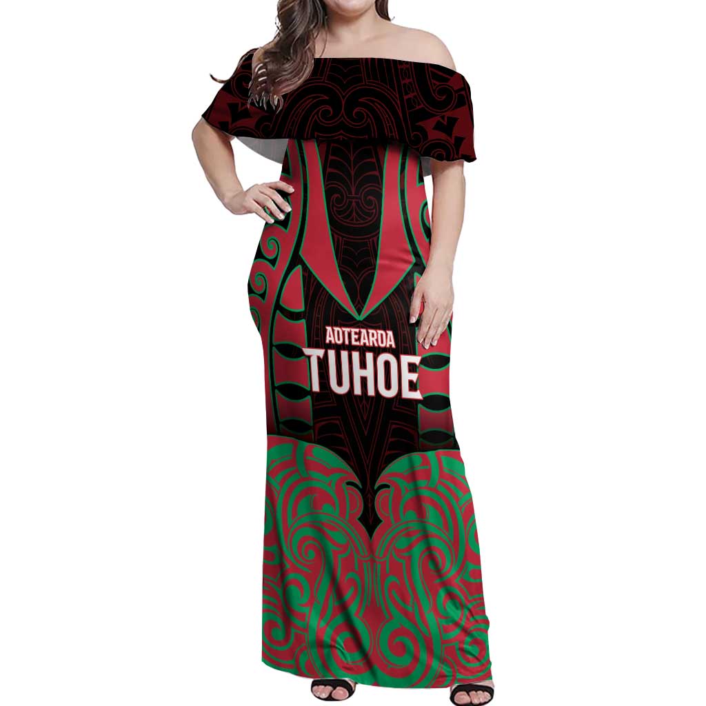 Custom Aotearoa Tuhoe Off Shoulder Maxi Dress Maori Pattern New Zealand - Polynesian Pride