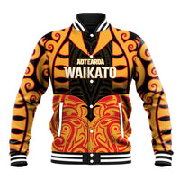 Custom Aotearoa Waikato Baseball Jacket Maori Pattern New Zealand DT05 Unisex Orange - Polynesian Pride