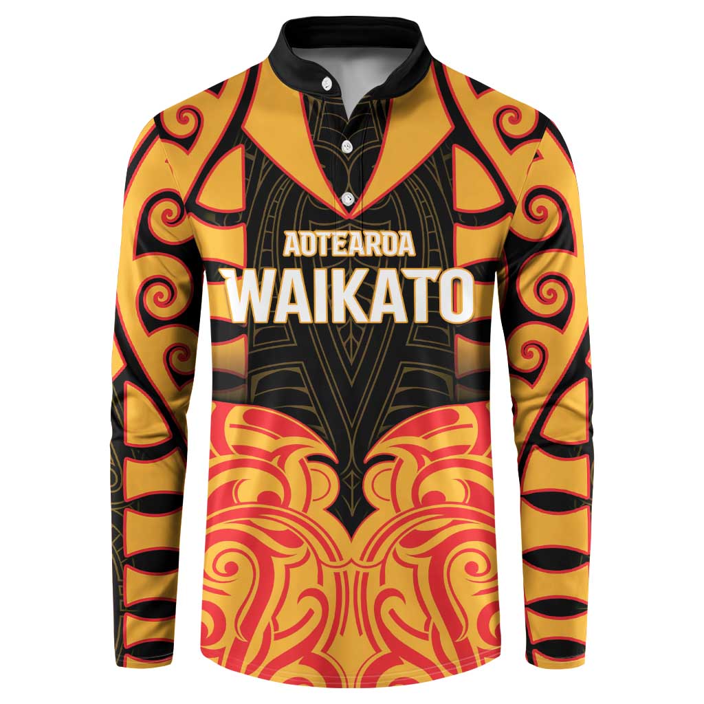 Custom Aotearoa Waikato Button Sweatshirt Maori Pattern New Zealand DT05 Orange - Polynesian Pride
