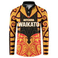 Custom Aotearoa Waikato Button Sweatshirt Maori Pattern New Zealand DT05 Orange - Polynesian Pride