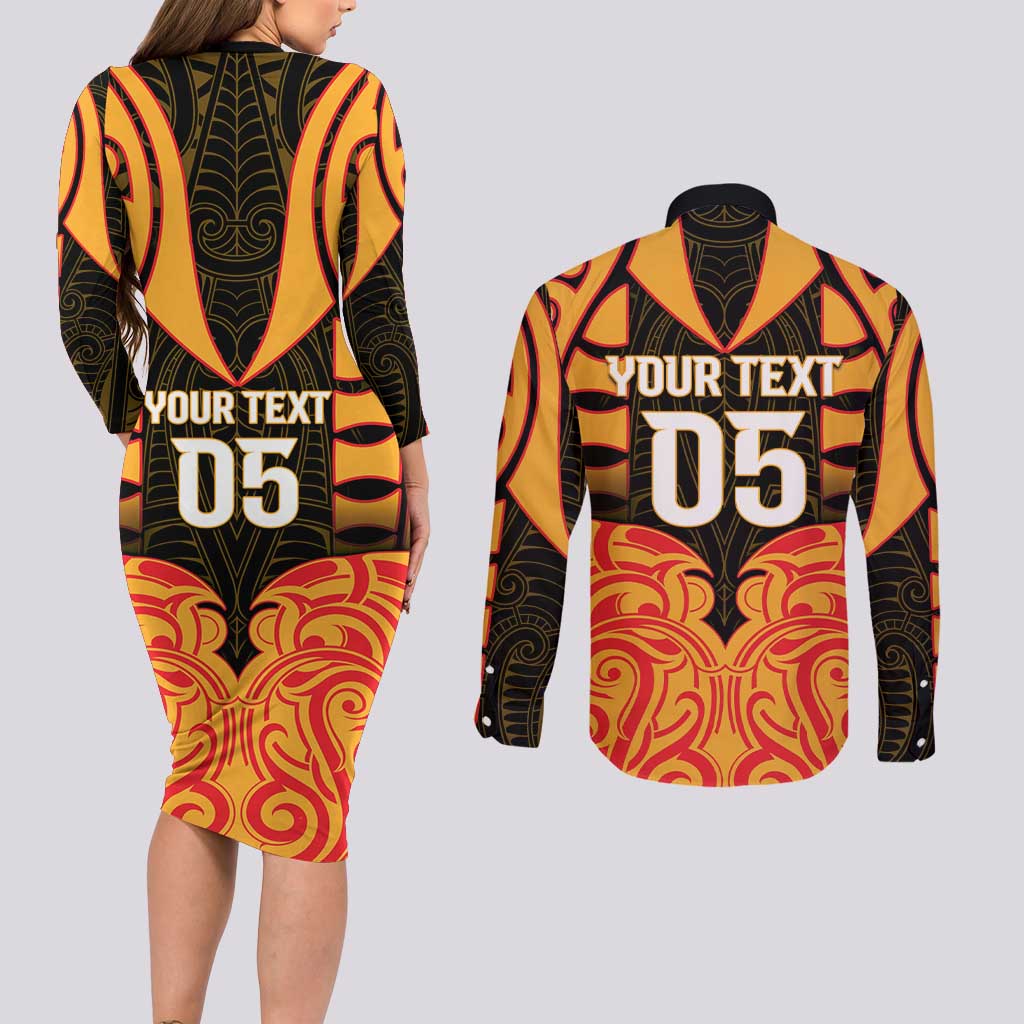 Custom Aotearoa Waikato Couples Matching Long Sleeve Bodycon Dress and Long Sleeve Button Shirt Maori Pattern New Zealand DT05 - Polynesian Pride