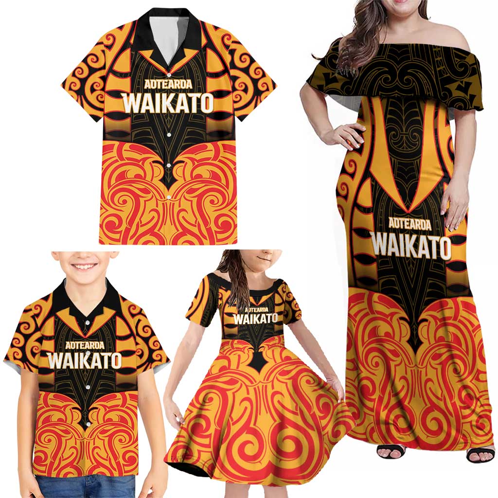 Custom Aotearoa Waikato Family Matching Off Shoulder Maxi Dress and Hawaiian Shirt Maori Pattern New Zealand - Polynesian Pride