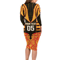 Custom Aotearoa Waikato Long Sleeve Bodycon Dress Maori Pattern New Zealand - Polynesian Pride