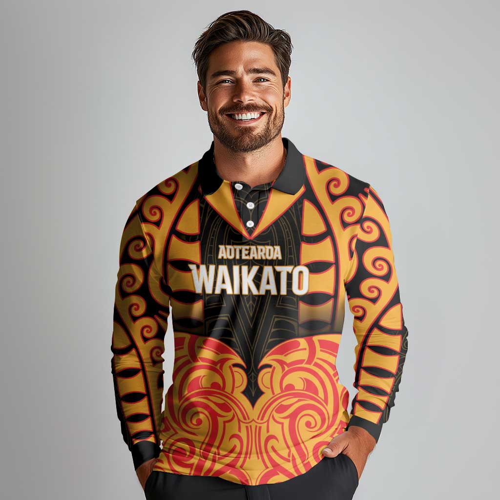 Custom Aotearoa Waikato Long Sleeve Polo Shirt Maori Pattern New Zealand - Polynesian Pride