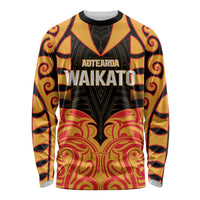 Custom Aotearoa Waikato Long Sleeve Shirt Maori Pattern New Zealand DT05 Unisex Orange - Polynesian Pride