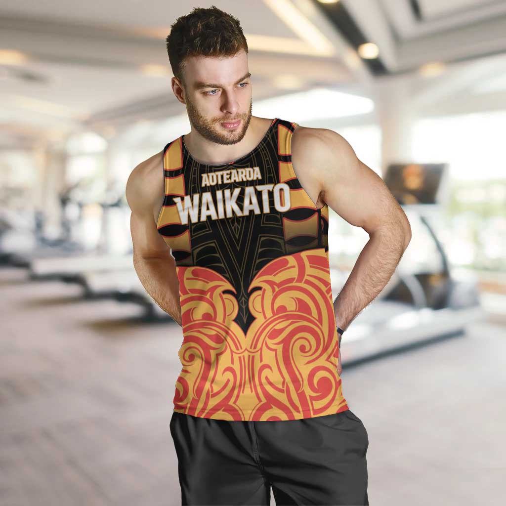 Custom Aotearoa Waikato Men Tank Top Maori Pattern New Zealand DT05 Orange - Polynesian Pride