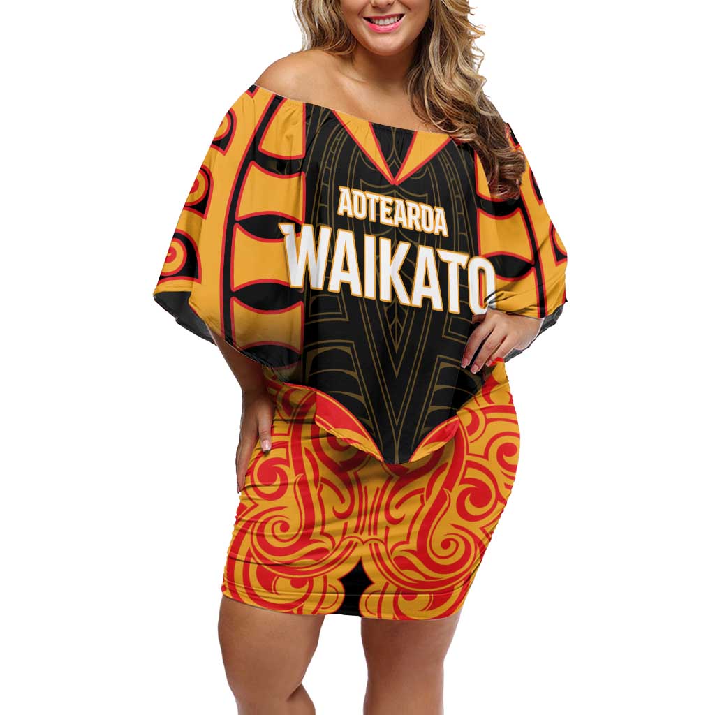 Custom Aotearoa Waikato Off Shoulder Short Dress Maori Pattern New Zealand - Polynesian Pride
