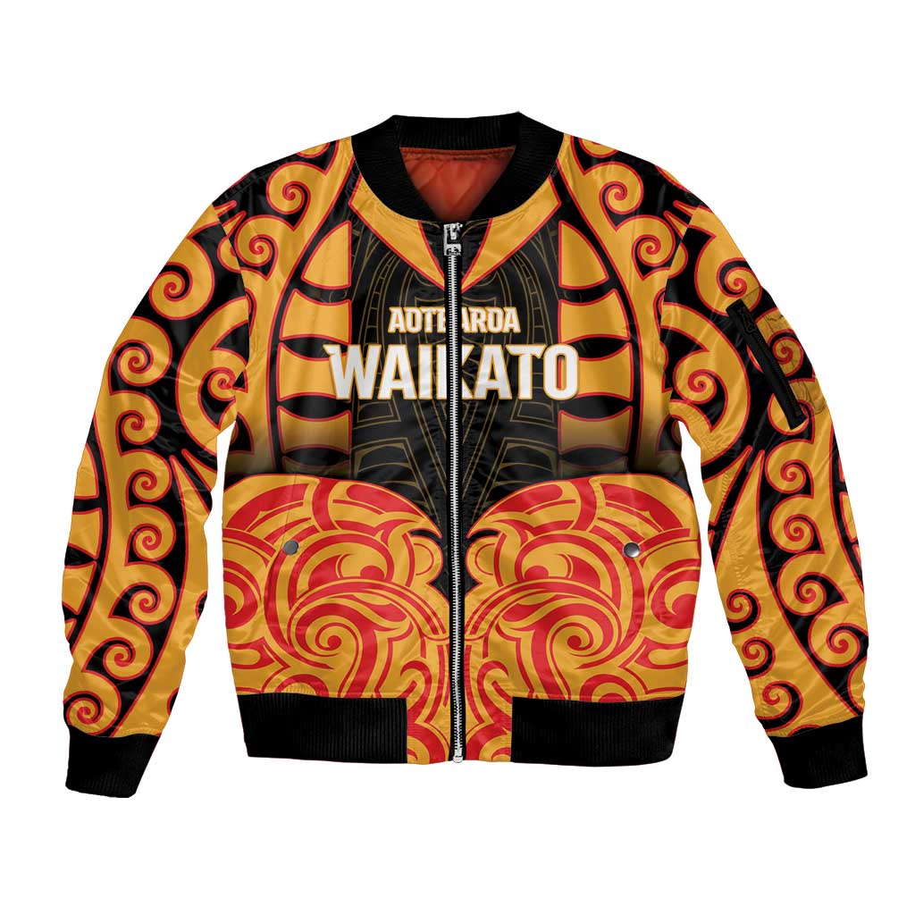 Custom Aotearoa Waikato Sleeve Zip Bomber Jacket Maori Pattern New Zealand - Polynesian Pride