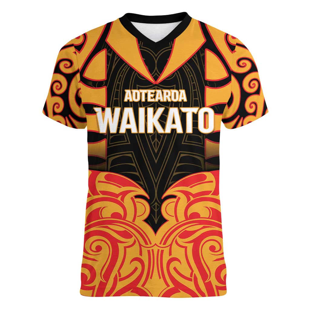 Custom Aotearoa Waikato Women V-Neck T-Shirt Maori Pattern New Zealand - Polynesian Pride